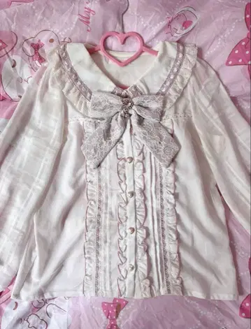 LIZLISA 하트 레이스 옷깃 블라우스 핑크