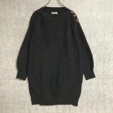 [ SUFFUSE ] 리브 니트 원피스 ( M ) 볼륨 슬리브 블랙 무지