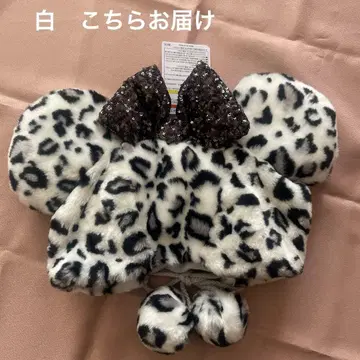 미니 팬캡 화이트 스팽글 리본 레오파드 무늬 디즈니 리조트