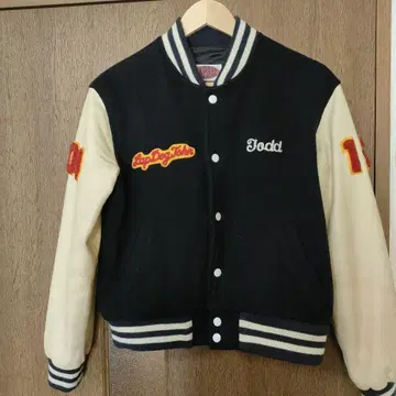 LAPDOG JOHN 소매 가죽 바시티 자켓