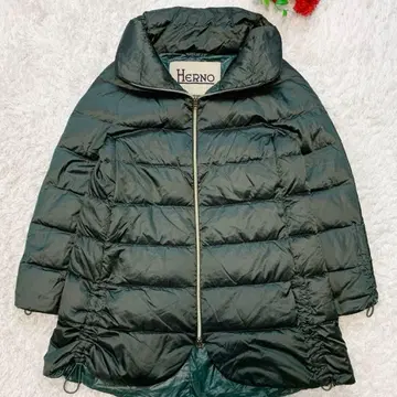 레어 컬러 HERNO 헬레노 스탠드 카라 롱 다운 코트 그린 38