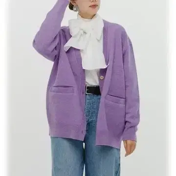 새상품급 yori 압축 울 니트 가디건 퍼플