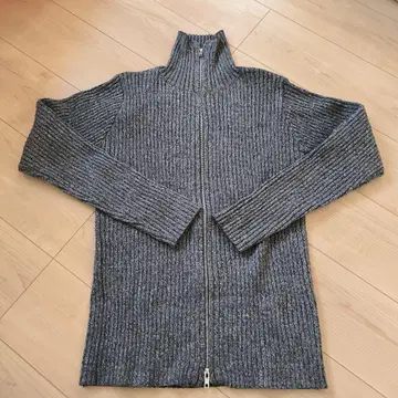 feepur 그레이 믹스 리브 풀 집업 스웨터 M