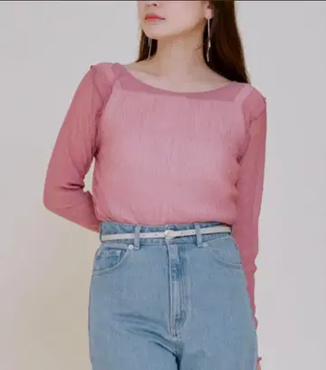 브라이트 시어 플리츠 상의 핑크 COHINA