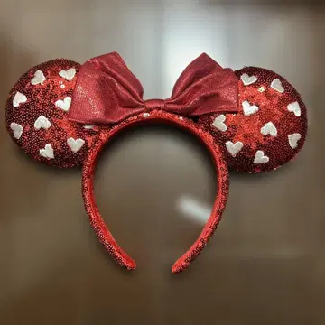 빨간색 스팽글 하트 무늬 미니 귀 머리띠