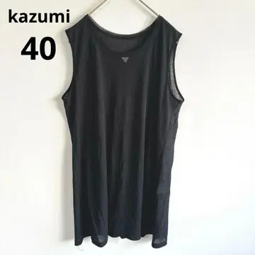 5292 카즈미 [일본제] 코튼 시어 탱크탑 슬리브리스 상의 블랙 40