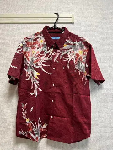 MAJUN 빨간색 꽃무늬 반팔 하와이안 셔츠