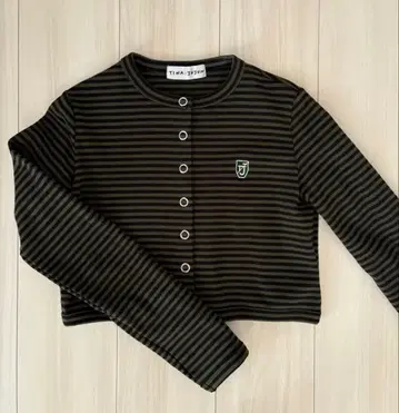 TINA:JOJUN 스트라이프 크롭 기장 긴팔 상의