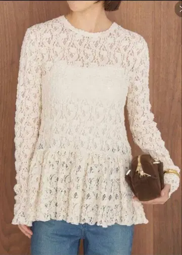 IENA Flower 스트레치 레이스 페플럼 풀오버