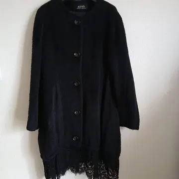 4298 시즈카 코무로 블랙 롱 코트 고급 레이스 밑단 알파카