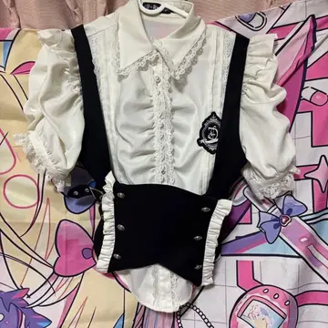 DimMoire 학원 블라우스+베스트 set 참 포함 프릴 미니 스커트