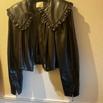 [ felitie ] 프릴 가죽 라이더스 자켓