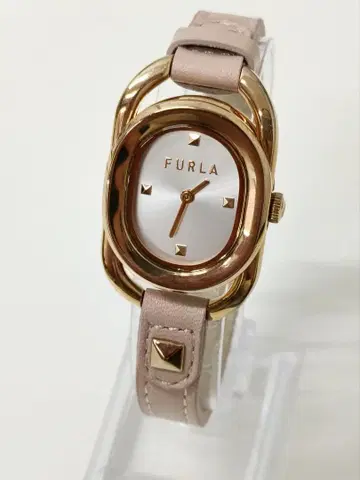 [ 미사용품 ] FURLA 손목시계 베이지 핑크 가죽 스터드 장식