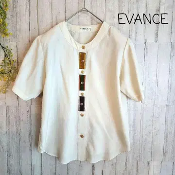 레트로 블라우스 일본제 배색 버튼 빈티지풍 어깨 패드 포함 M 사이즈