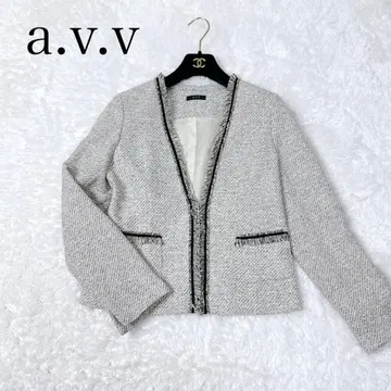 새상품급 avv 트위드 노카라 자켓 라메 세레모니 포멀 M