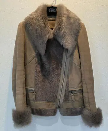 베이지 무스탕 라이더 자켓 퍼 포함