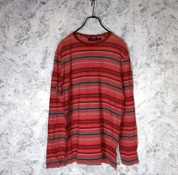 DKNY 남성용 T셔츠 긴팔 [ L ] 빨강 검정 그레이 / 보더 무늬