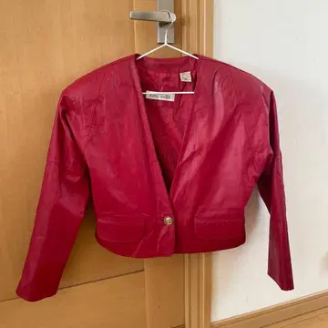 EVAN DAVIES 레드 천연 가죽 크롭 자켓