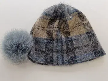 CA4LA / 체크 무늬 울 혼방 니트 모자 / 탈부착 가능 폼폼 포함