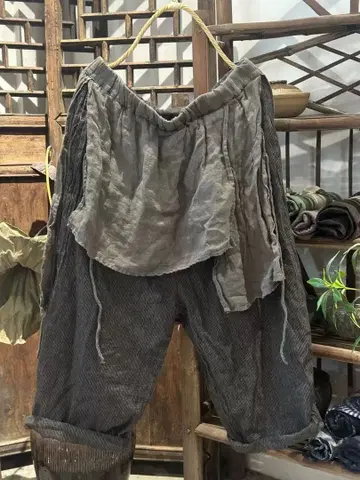 개성 패치워크 린넨 스커트 팬츠