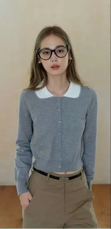 EGGUA 화이트 피터팬 칼라 여성용 니트 가디건