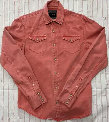 MILITARY WORKS 핑크 데님 원단 긴팔 셔츠 M 밀리터리 웨스턴