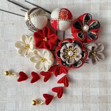 머리 장식 빨간색 블랙 성인식 시치고산