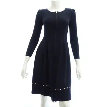 르네 블랙 긴팔 무릎 기장 원피스 가디건 울 니트 원피스