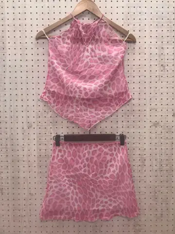 Y2K 셀렉트 캐주얼 맥브링 구제 의류 시어 레오파드 무늬 상하의 셋업