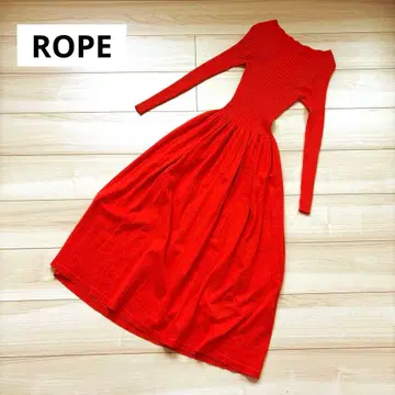 ROPE 로페 리브 롱 원피스 A라인 프릴 M 오렌지