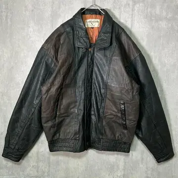 빈티지 짧은 기장 가죽 자켓 블랙 브라운 투톤 컬러 천연 가죽