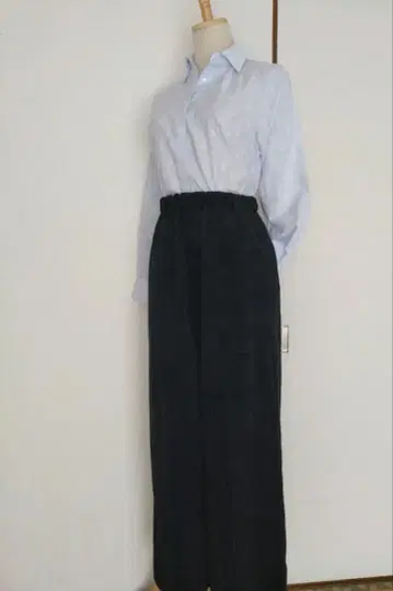 핸드메이드 블랙 코듀로이 이지 팬츠/와이드 팬츠