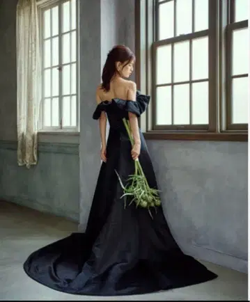 블랙 오프숄더 롱 드레스