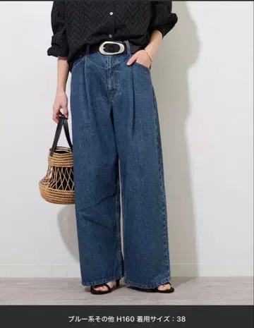 다크 블루 하이웨스트 와이드 데님 팬츠 사이즈 38