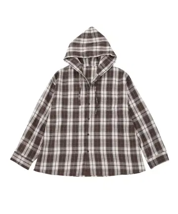 ACLENT 빈티지 후드 체크 셔츠 브라운 아클렌트