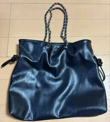 블랙 합성 피혁 토트백 체인 스트랩 쉽스