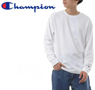 Champion 코튼 셔츠 롱T 긴팔 셔츠 XL 남성용 화이트 로고