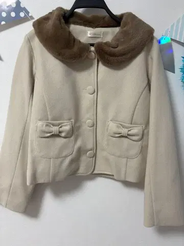 시마무라 아오키 미사코 베이지 퍼 옷깃 숏 자켓 코트