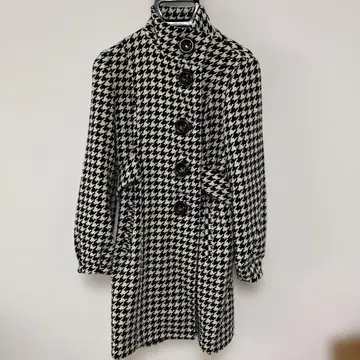 하운드 투스 패턴 코트 벨트 포함