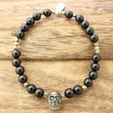 새상품 MARQUEE 스컬 오닉스 팔찌 남성용 락 비즈