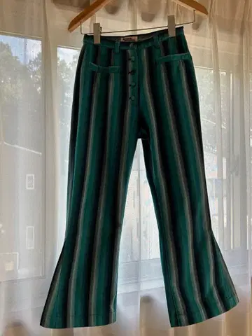 Historic Glamour 파랑과 그린 스트라이프 플레어 팬츠