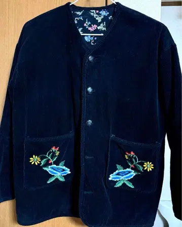 코듀로이 노카라 자켓 꽃무늬 자수 프릭스스토어 리버서블