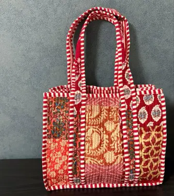 인도 직수입 블록 프린트 에스닉 빨간색 레트로