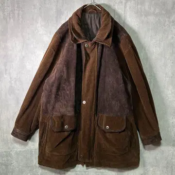 코듀로이 커버올 가죽 절개 소가죽 브라운