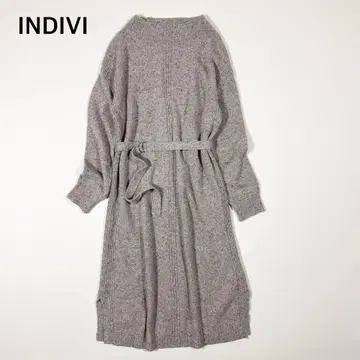 INDIVI [핸드 워시 ] 트위드풍 네프 니트 원피스