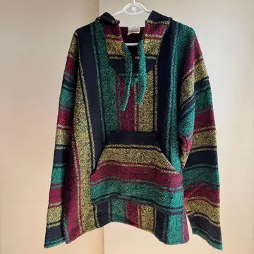 멕시코 컬러풀 스트라이프 후드 부착 니트 스웨터 XL/TG