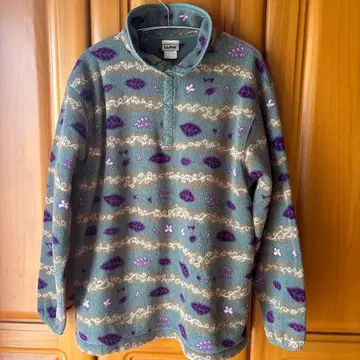 80s L.L.Bean 리프 무늬 플리스 스냅T USA제 women's