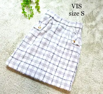 VIS 비스 체크 무늬 미니 스커트 S 사이즈 그레이 계열 골드 버튼