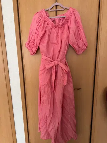 38 사이즈 허리 리본 포함 퍼프 슬리브 롱 드레스