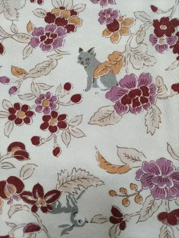 [부쇼안] 이중 기모노 코몬 기모노 크림색 고양이